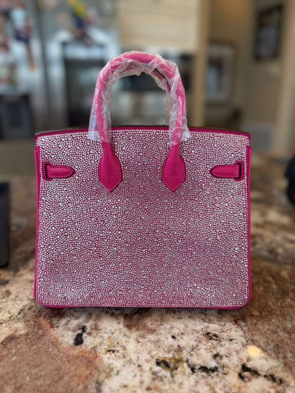 H Birkin 25 Doblis suede rose tyrien PHW PINK PRINCESS BLING SWAROVSKI CRYSTAL - Picture 6 of 17